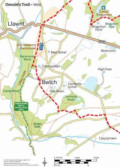 Oswald s Trail West Length of section 2.5 miles This section goes from Trefonen Road to the B4580 (Oswestry Racecourse common).
