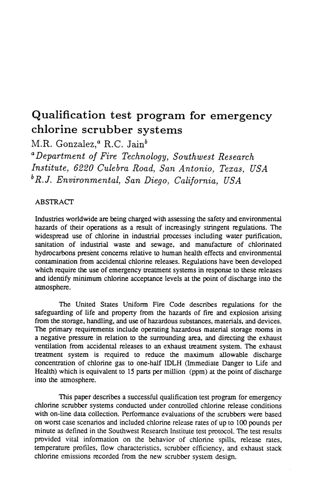 Qualification test program for emergency chlorine scrubber systems M.R. Gonzalez," R.C.