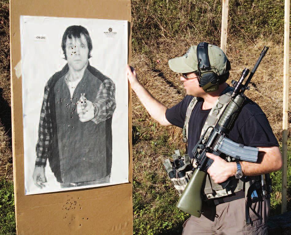 The author had no trouble making hits from 15 to 100 yards with the XS Sight-equipped SLR-15. Deputy Fernando Flores, a Texas SWAT officer, really liked the SLR-15.