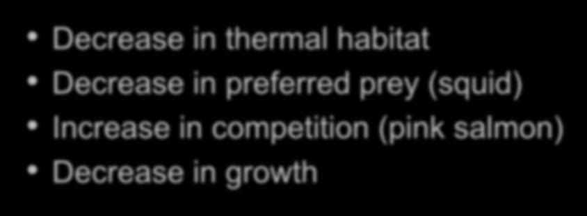 Summary of potential effects Decrease in thermal habitat Decrease in