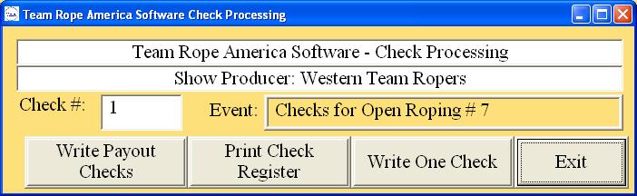 Check Processing When you click on Check Processing, you will see a screen like this. Event - This is the name of the event for which you are printing checks.