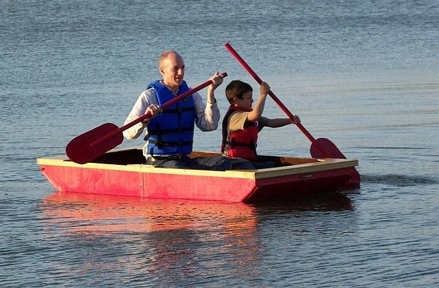 Propulsion: Paddles, Oars, Sail or small Trolling Motor Intended for children or young adults to build and enjoy. Safety flotation chambers (120#), will not sink.