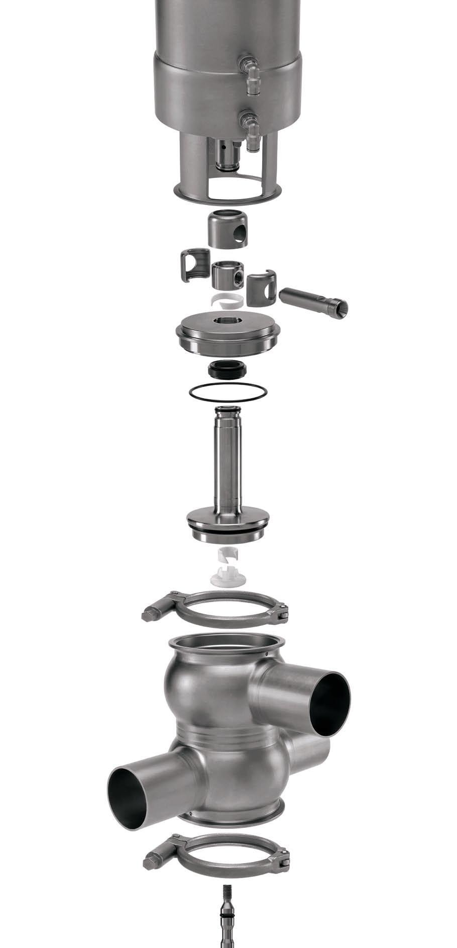Cut-away views of the plug and seat design in Unique mixproof valves.
