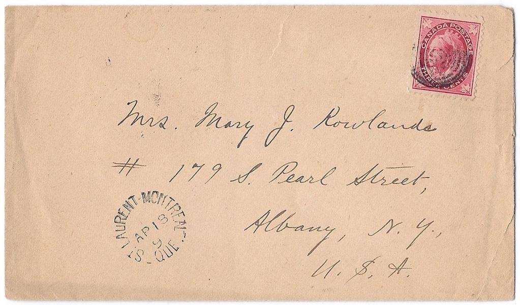 Item 243-19 St. Laurent Street Montreal 1898, 3 Leaf on cover from St.