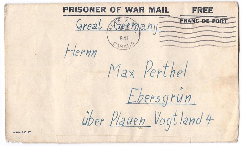 Item 243-27 Prisoner of war mail (Camp E) 1941, POW folded letter