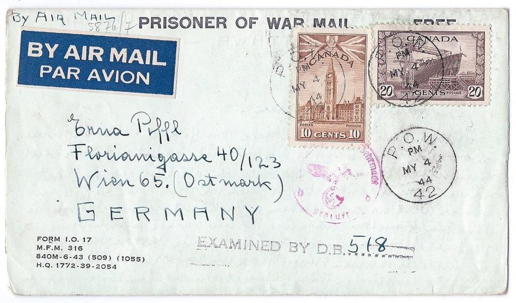 Item 243-29 Prisoner of war mail (Camp 42) 1944, 30 airmail POW