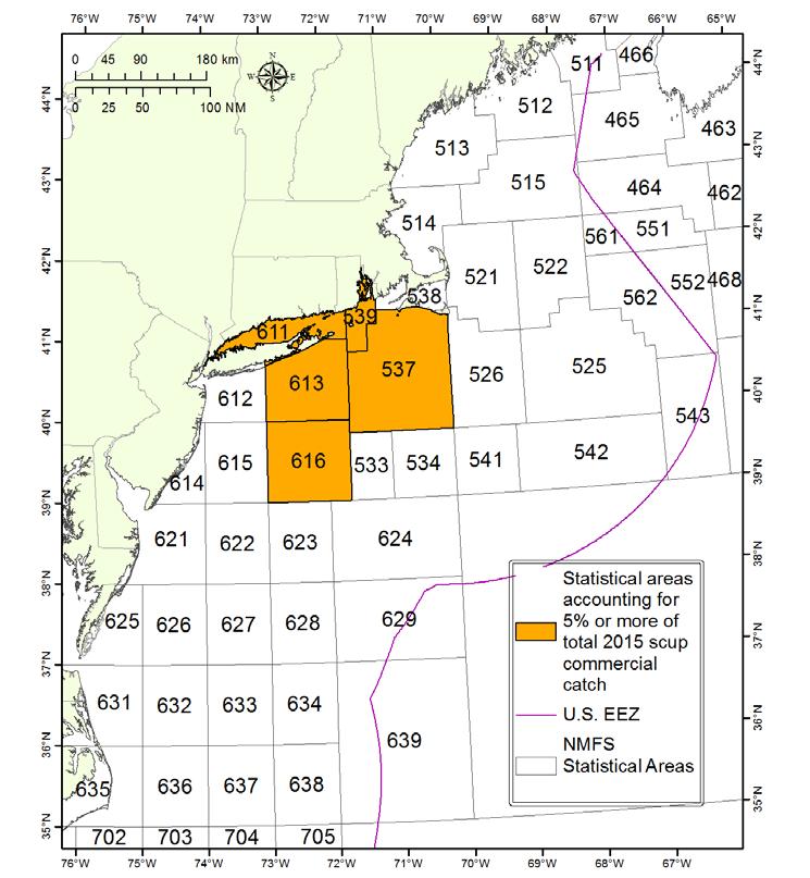 Figure 5: NMFS Statistical Areas, highlighting those that each accounted for more than 5% of the commercial scup catch in 2015.