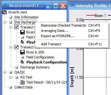 Measurement Control - Site Information Menu 5.3 Site Discharge Right-clicking on Site Discharge will display the following menu. Figure 12.