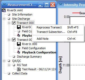 5.4 Transect Right-clicking on Transect will display the following menu. Figure 14. Measurement Control Transect 5.4.1 Reprocess Transect Use this function to reprocess only the selected transect file.