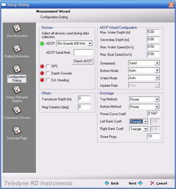 7.3 Configuration Dialog 7.3.1 Devices WinRiver II will attempt to connect to the ADCP when