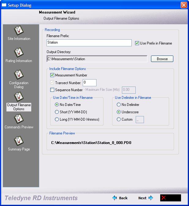 7.4 Output Filename Options Enter your choices for the Recording section.