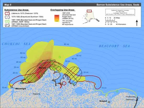 Summary of Marine Subsistence Uses: Barrow And Wainwright, Alaska Map 5: Barrow Subsistence Use Areas, Seals Map 6 90 mi 80 mi Barrow Subsistence Use Areas, Walrus Subsistence Use Areas Overlapping