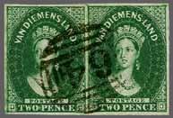 the light obliterator handstamp in black. A very fine example of this scarce stamp Gi = 550. 15 200 (270) 2 d. deep green, wmk.