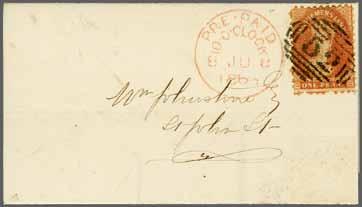 A fresh and fine cover. 46 6 200 (270) 1863/67, Chalon Heads, unofficial roulettes and perforations 3324 3324 1 d. brick-red, wmk. '1', perf.