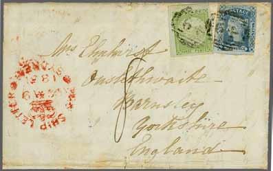 Manuscript '8' (pence) ship fee on front and circular 'Paid Ship Letter / Crown / Sydney' datestamp in red (Dec 16).