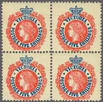 Couple of minor scuffs on gum but a most attractive and scarce multiple Gi = 220+. 383 * 120 (160) 1901/10: Postage 5 s. rose-red & pale blue, wmk.