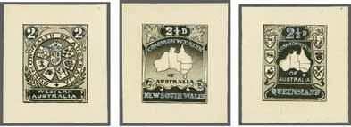 223 Corinphila Auction 31 May 2018 201 Competition Essays 3581 3581 1903: Essays (5, three in vertical format, two horizontal) all inscribed "Commonwealth of Australia" with proposed 2 d.