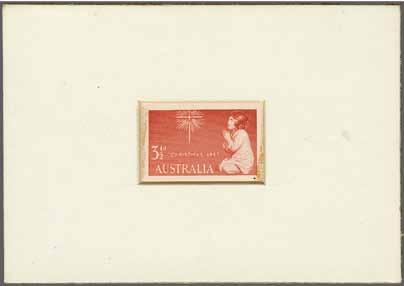 223 Corinphila Auction 31 May 2018 229 3668 3668 1954 (Aug): Western Australia Stamp Centenary 3½ d. black, Die Proof on white wove paper mounted in sunken card frame (97 x 81 mm.). Just eight Die Proofs were prepared for presentation purposes.