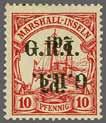 43a * 2'000 (2'700) Stamps of Marshall Islands surcharged 1914, G.R.I. and Value 5 mm apart 3748 3749 3748 3749 1 d. on 5 pf.