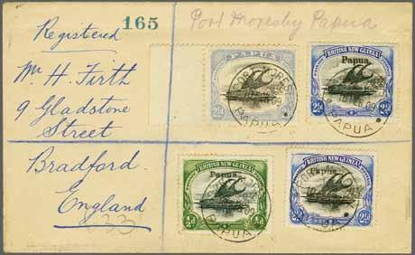 Fresh and very fine, large part or unmounted og. Gi = 330+. 24 4*/** 150 (205) 3789 3790 3790 1909: Registered cover to Bradford, franked by 1906/07 Large Papua optd. 2½d.