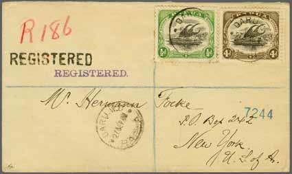 223 Corinphila Auction 31 May 2018 269 Magristrates Residence in Daru 3799 3799 1911: Registered cover to New York franked by 1909/10 ½ d.