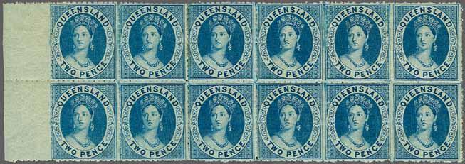 14-16, an unused block of four of rich colour, each stamp overprinted SPECIMEN diagonally in black, some creasing, large part very browned og. Scarce.