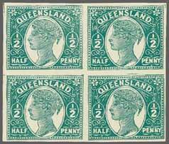 191 Essays (*) 750 (1'015) 1895/96: ½ d. green, 2 d. blue, 5 d. purple-brown and 1896 1 d. vermilion, wmk. Crown over Q, perf.