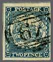 indigo, Plate II, an Early Impression with large margins and of rich colour, neatly cancelled by "3" numeral obliterator of Windsor in black. A fine example of this scarce stamp. Signed G.