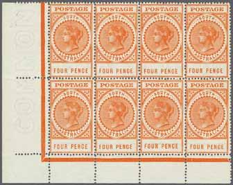98 223 Corinphila Auction 31 May 2018 1906/12, The 'Long' Stamps/thick 'POSTAGE' 3269 3269 4 d. orange, wmk. Crown over A upright, perf.