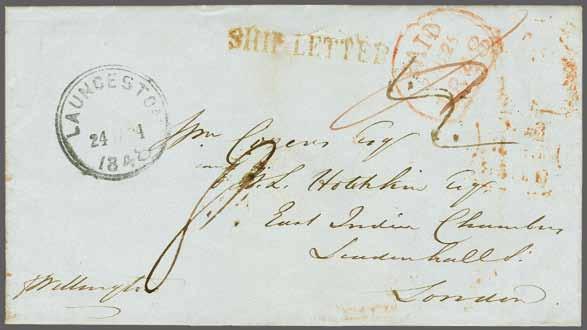 223 Corinphila Auction 31 May 2018 103 Stampless Mail 3279 3279 1848: Entire letter from Launceston to London