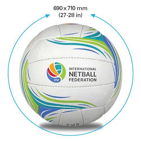 3.3 BALL The match ball which is spherical in shape: Measures 690-710 mm (27-28 in) in circumference and weighs 400-450 g (14-16 oz) Is made of leather, rubber or suitable synthetic material Is