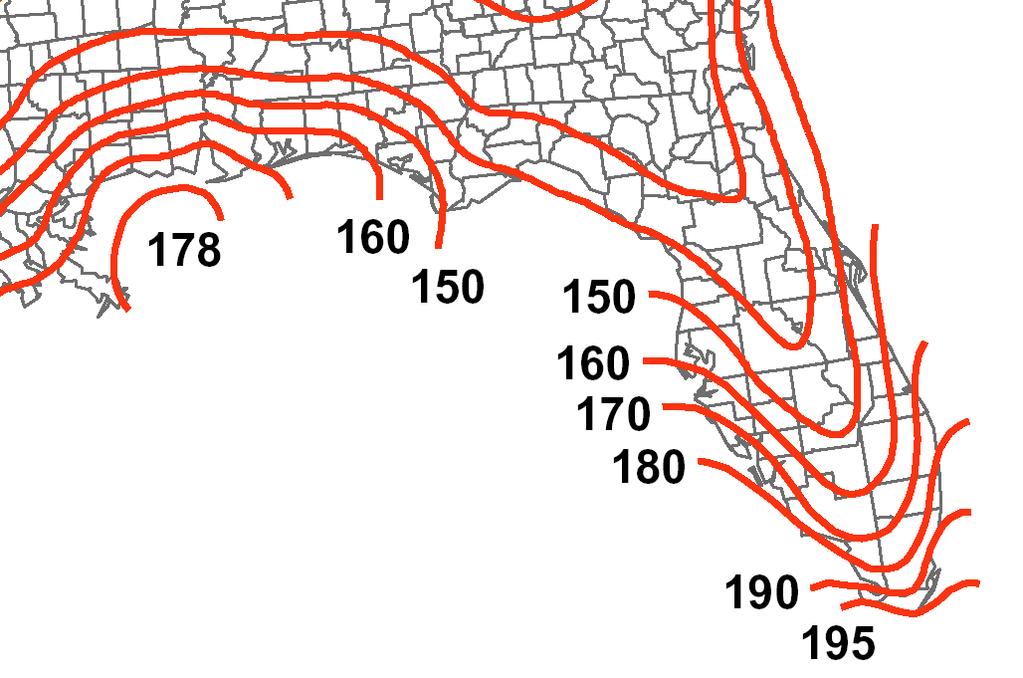 1,000-year Wind Recurrence Map for Florida Source: