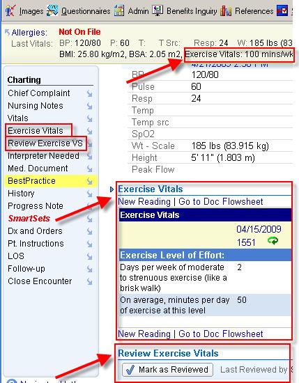 Clinical Practice Change: Exercise as a Vital Sign MAs ask about PA for every patient, every visit Info recorded in Vitals section of EHR Providers counsel and