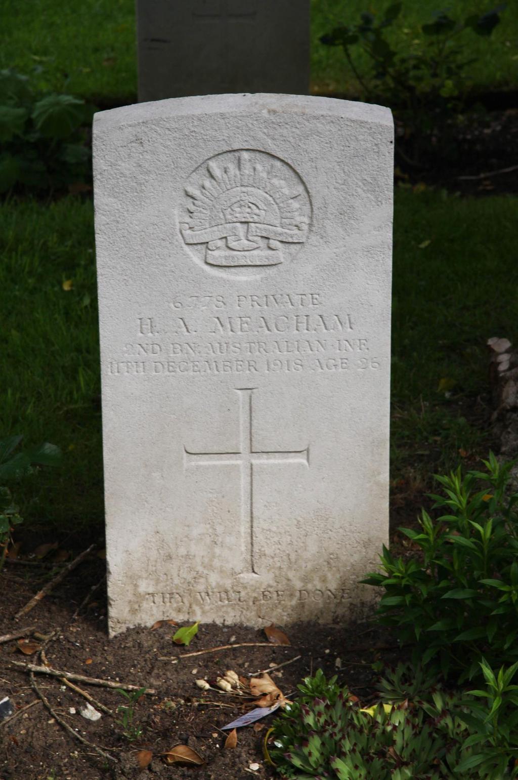Photo of Pte H. A. Meacham s CWGC headstone in St.