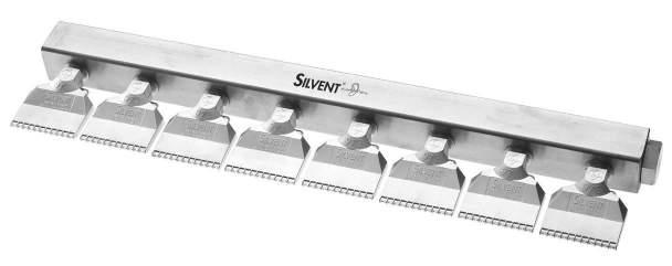 Air Knives SILVENT 378: robust stainless steel air knife with eight 973 nozzles and a specially designed manifold.