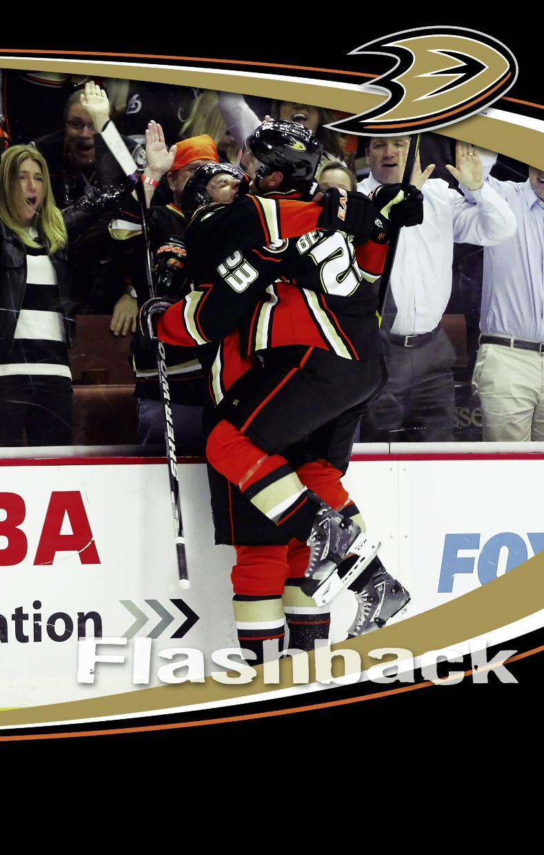 Ryan Getzlaf and Francois Beauchemin celebrate Getzlaf s huge goal with 46 seconds