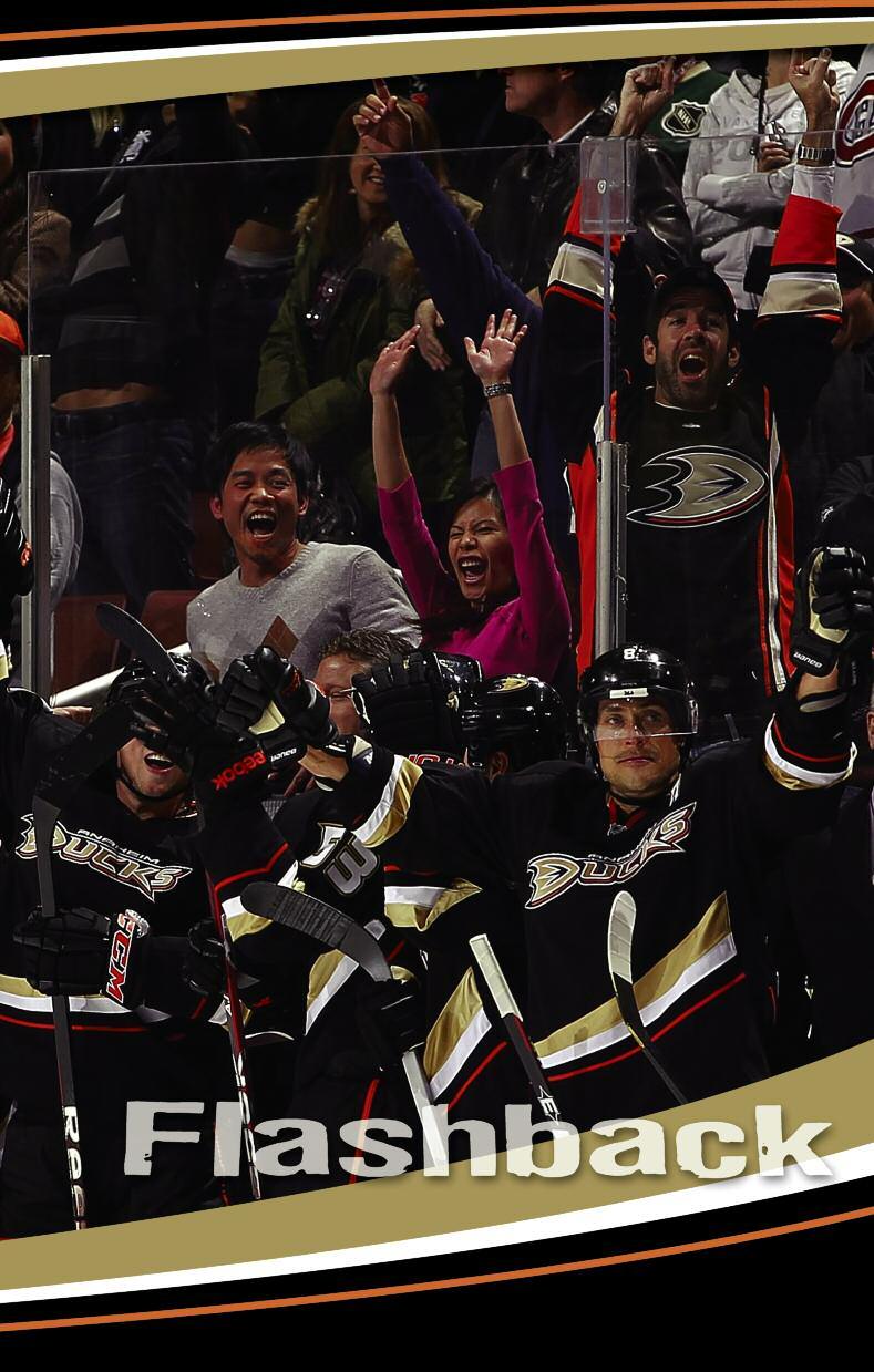 The Ducks bench celebrates Niklas Hagman s conversion in the shootout, which ultimately gave the Ducks a 3-2 victory over the Flames on February 6 at Honda