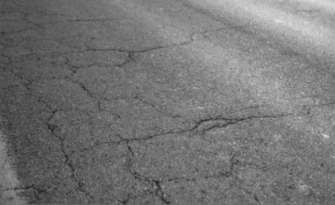 Figure 2.3: Longitudinal Cracking (Medium Severity) Block cracking and thermal cracking are both related to the use of asphalt which is or has become too stiff for the climate.
