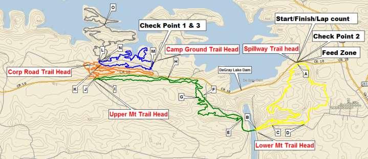 Single track course map: Two (2) laps of the course required.
