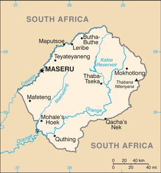 Lesotho Surrounded entirely by South Africa, 66% of Lesotho s land area is mountainous. Its lowest elevation is 1 000 metres above sea level, and the highest peak is 3 600 metres.