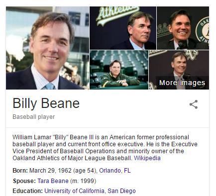 Moneyball Billy Beane & Paul DePodesta William Lamar "Billy" Beane III (born March 29, 1962) is an American former professional baseball player and current front