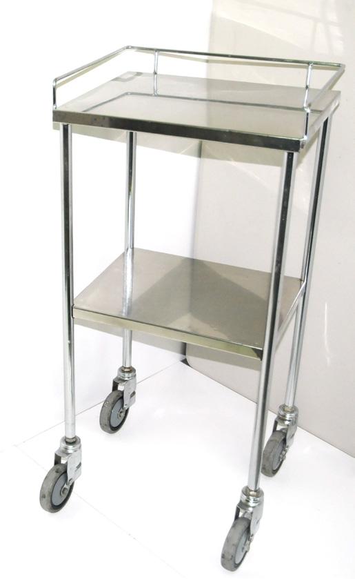 trolley with heavy duty wheels and rails on 3 sides.