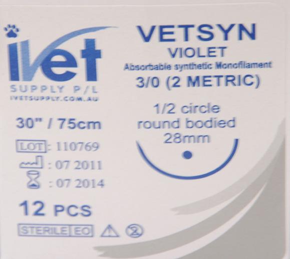 15 Vetsyn violet - absorbable polydixanone monofilament quality sutures Vetlon blue - non-absorbable polymide monofilament quality sutures New vet pga braided ophthalmic suture material Description