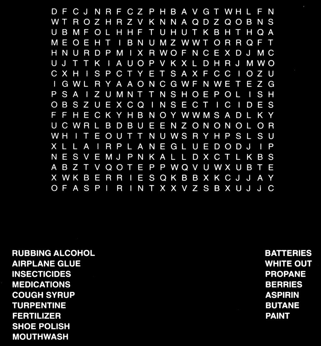 POISON WORD SEARCH There are many substances found around