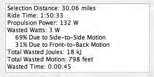 PowerStroke Ride Stats Box This box provides numerical summaries of the PowerStroke data analyzed, for the portion (part or all) of the ride file selected in the main window: 1) Selection Distance is