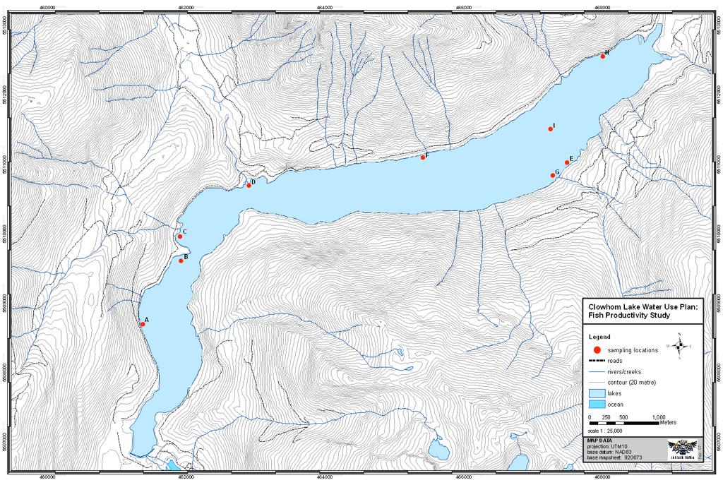 Figure 2: Sample locations selected for the gill net and minnow trapping of fish within Clowhom