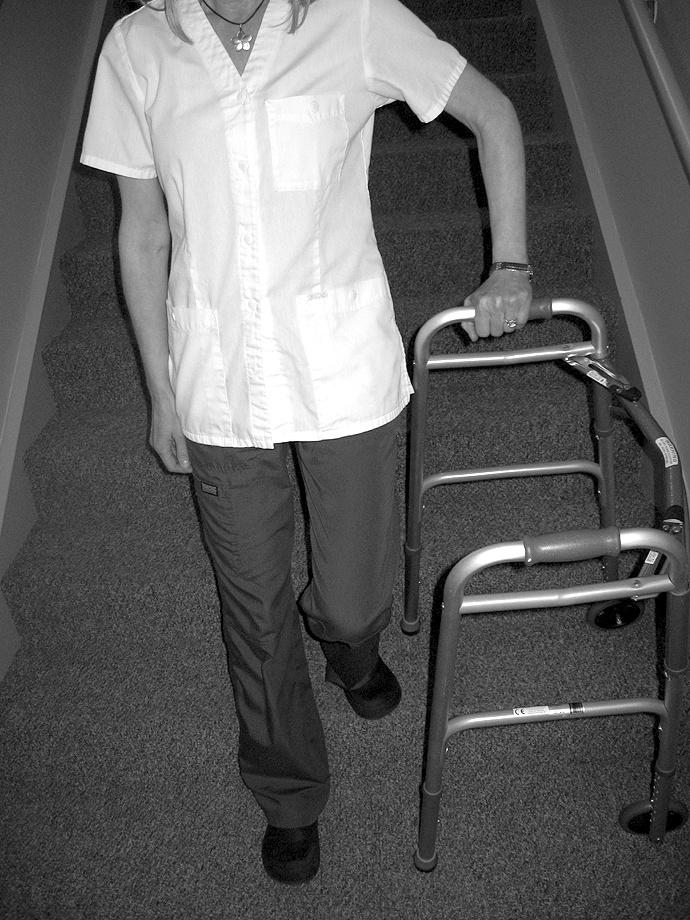 Stair Climbing Your therapist will show you how to use your walker correctly in the hospital.