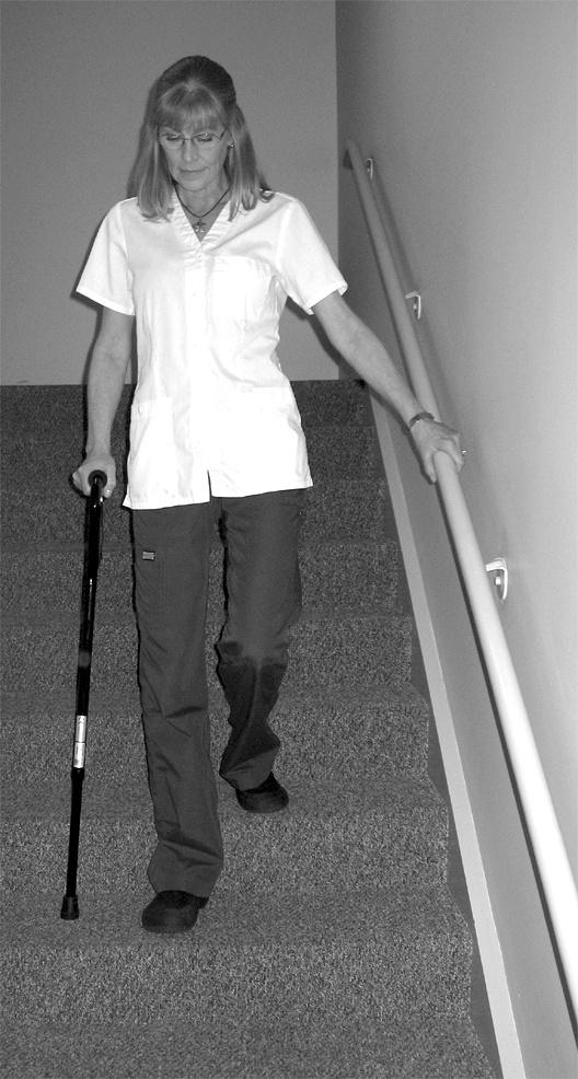 Going up stairs with a cane (or crutches)