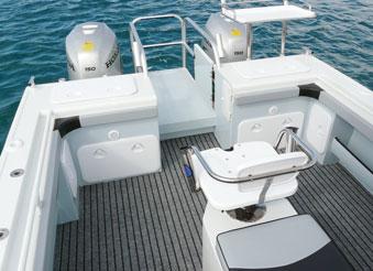 fitted with optional berth cushions to create a berth about 2.15 m long by 1.16 m wide. Under the port side berth, built deep into the port side sponson is a toilet and shower system.