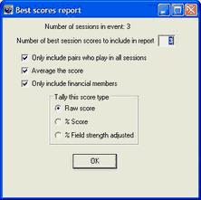 Working with events 97 6.6.1 Use best scores options Where you choose the "Use best scores" option for the outright report this screen appears.